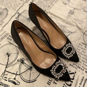 BCBG Black Heels with Crystal Embellishments